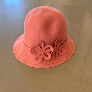LOFT Coral Pink Wool Cloche Hat with Flower Appliqués